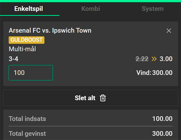 Arsenal - Ipswich odds boost