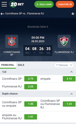 Corinthians x Fluminense Palpite Brasileirão com odds 20Bet28-05-2023