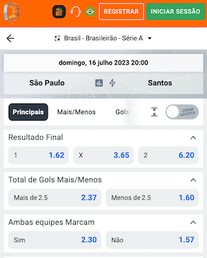 São Paulo x Santos Palpite - Brasileirão 16.07.2023 Odds Betano