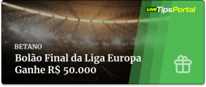 Bolão Betano - Ganhe 50.000 BRL se acertar no resultado e no marcador do 1o gol da Final da Europa League.