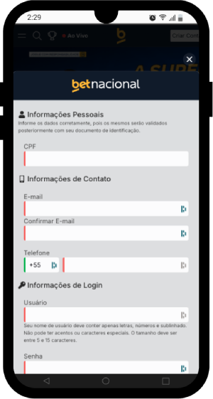 Cadastro na Betnacional - Entrar e apostar