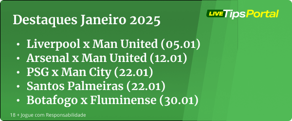Palpites de apostas - Destaques dos palpites do mês de Janeiro 2025